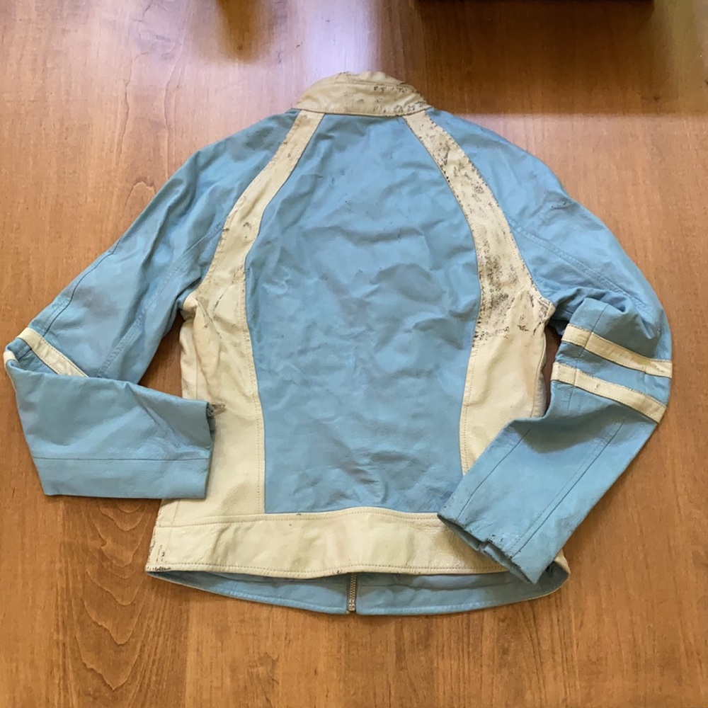 Iightblue and cream women’s leather jacket size M